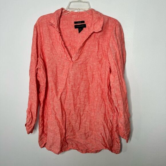 Tahari %100 linen coral blouse size 1X - Picture 4 of 5